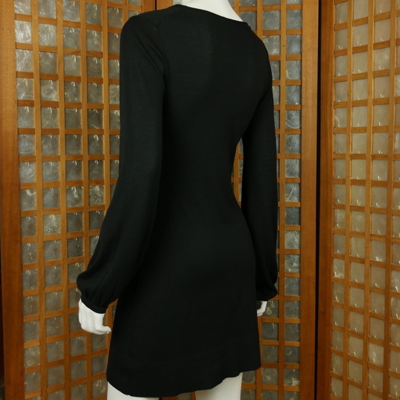 Bebe V-Neck Elastic Cuff Black Dress Size Medium - Picture 5 of 8